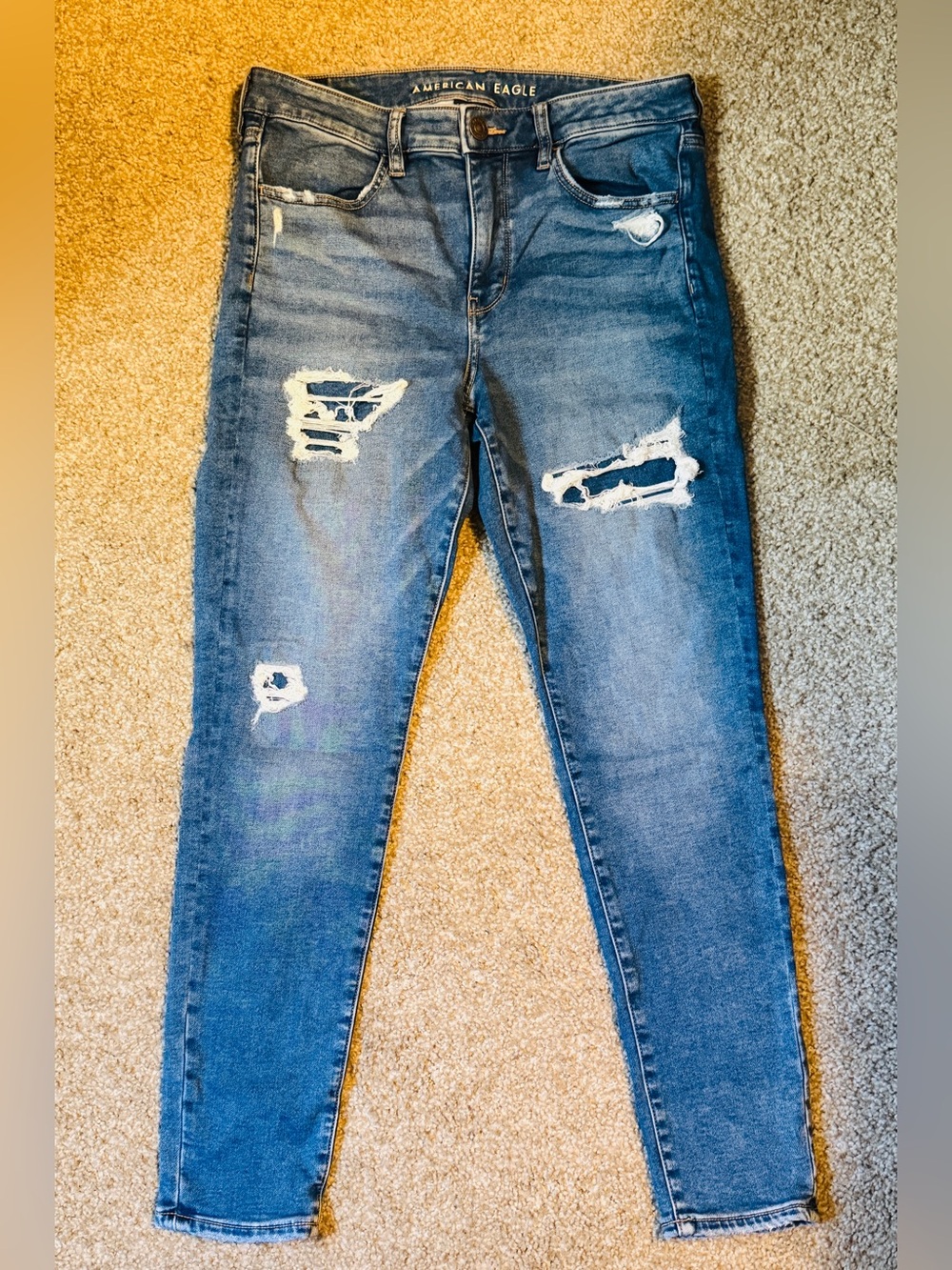 American Eagle Outfitters Distressed Medium Blue Skinny Jeans